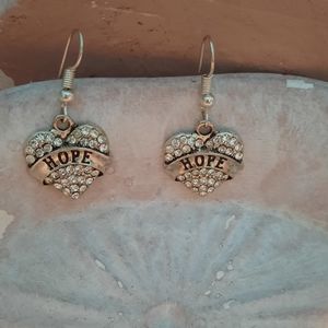 Silver-Tone Rhinestone Hope Heart Earrings